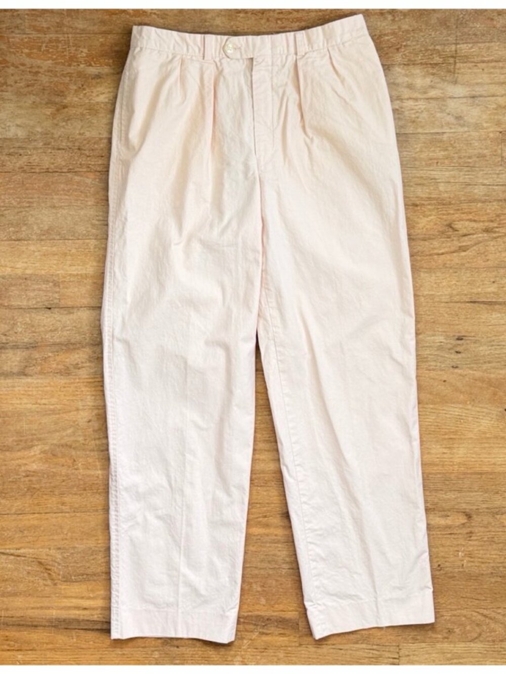 Vintage Men's Pale Pastel Orange Pants Size 30x30 Pleated Cotton Trousers Chinos